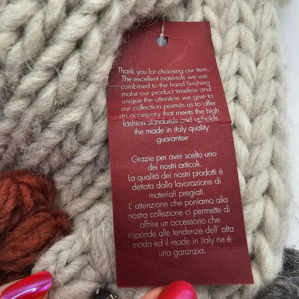 Gelso Bianco Alpaca Wool Blend Beanie OS Cream Cottagecore Floral Pom Pom Italy